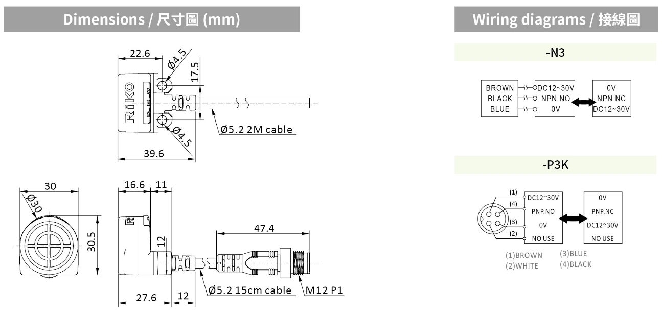RIKO 耐彎抗拉方形電感式近接開關 PN10-N3 RIKO 耐彎抗拉方形電感式近接開關 PN10-N3