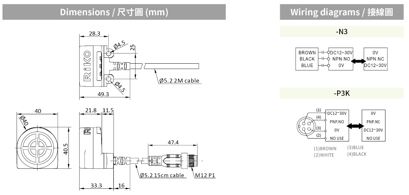RIKO 耐彎抗拉方形電感式近接開關 PN20-N3 RIKO 耐彎抗拉方形電感式近接開關 PN20-N3